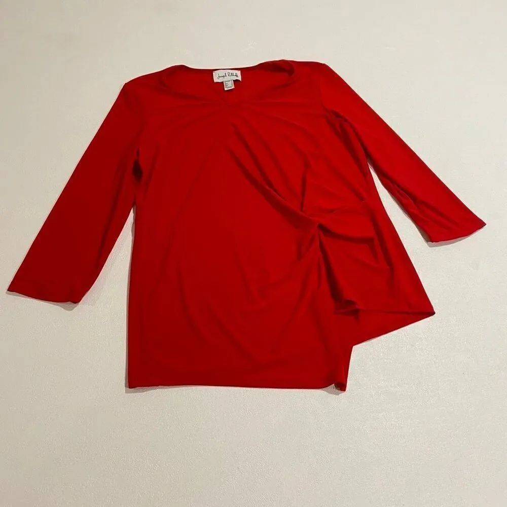 Joseph Ribkoff Red Ruched Asymmetrical Dress Size 10 US Cocktail Evening